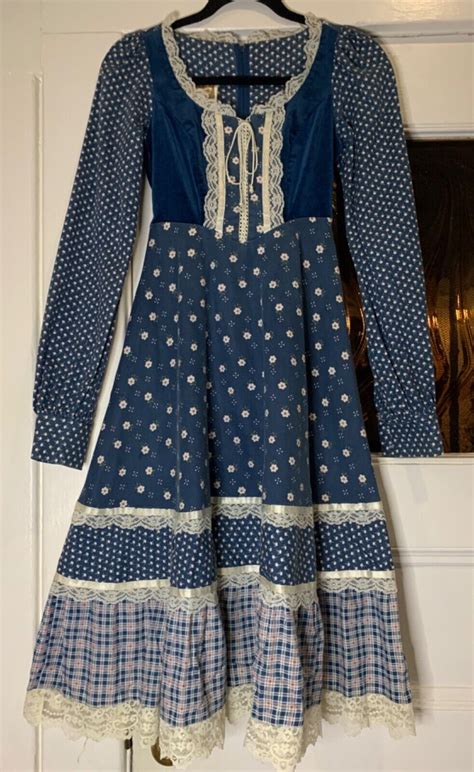 Rare Blue Calico Gunne Sax Jessica McClintock Vintage Gem