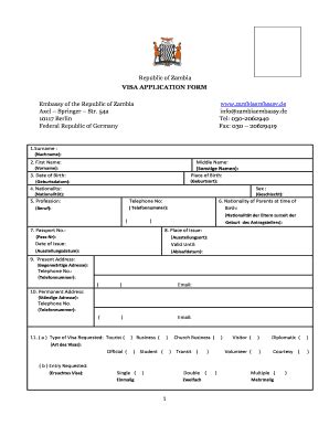 Fillable Online Expressvisa Republic Of Zambia Visa Application Form