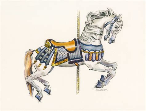 Giclee Print Of Carousel Horse In Watercolor And Pen And Ink Etsy