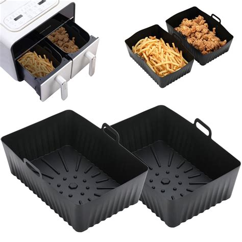 2x Silicone Pot For Air Fryer Dual Basket Liner Handle Baking Pan For Ninja New Ebay