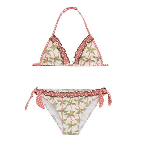 Bikini de niña triángulo con volantes y estampado de palmeras Lolita