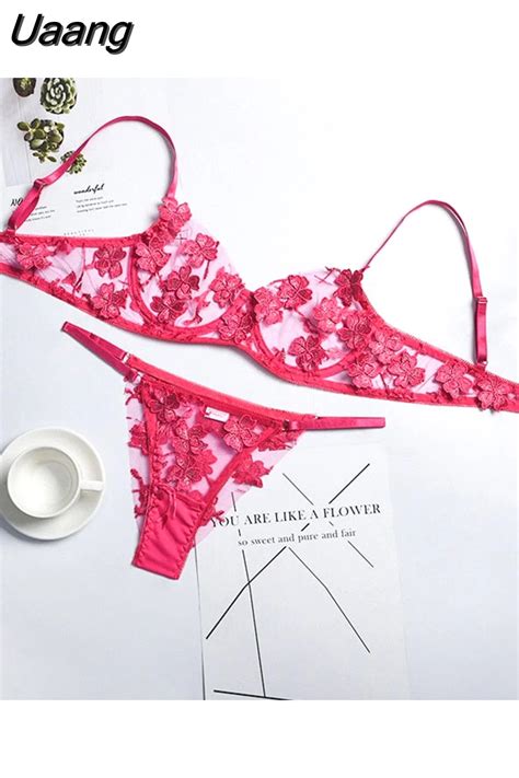 Uaang Sensual Lingerie Set Women 3d Flower Embroidery Underwear Set