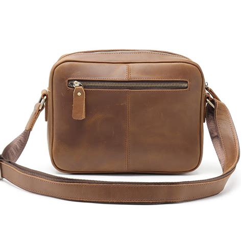 Coffee Leather Small Mens Messenger Bag Side Bag Vintage Brown Courier