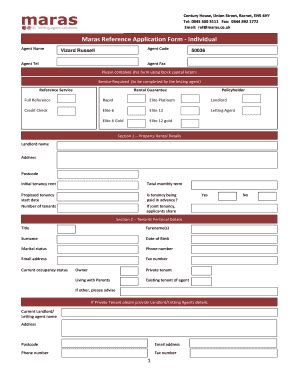 Fillable Online Maras Reference Application Form Individual Vizard