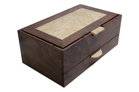 Men S Watch Valet Box With Sliding Drawer Solid Figured Walnut And