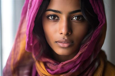 Premium Photo A Woman Wearing A Colorful Headscarf