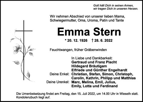 Traueranzeigen Von Emma Stern Trauer Flz De