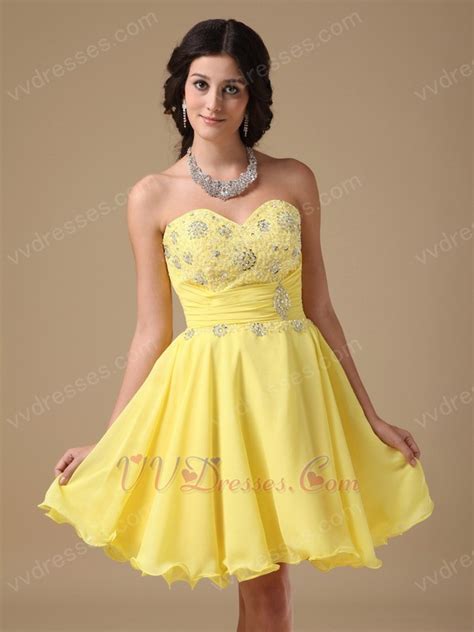 Yellow Chiffon Fabric Stylish 2014 Top Sweet 16 Dress