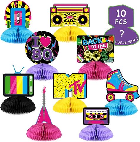 80s Party Decorations Back To The 80s Party Honeycomb Centerpieces 80s Retro Table