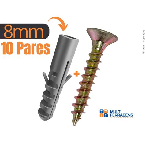 Parafuso Com Bucha 8mm Para Parede Kit Com 10 Pares Buchas Com