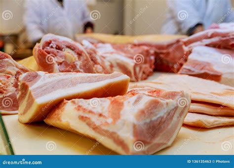 Selection Of Quality Meat At A Butcher Shop Butchered Pork In A