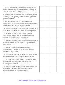 Learning Style Checklist Worksheet