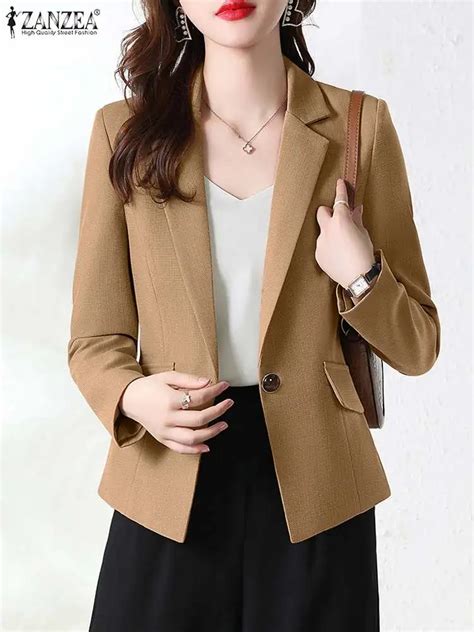 Zanzea Fashion Ol Work Blazer Long Sleeve Lapel Neck Outwear Woman Vintage Solid Jackets Female