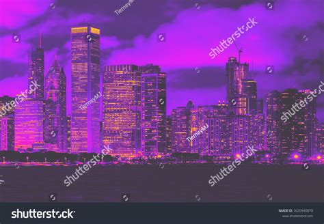 Downtown Chicago Cityscape Skyline Night Lake Stock Photo 1620940078