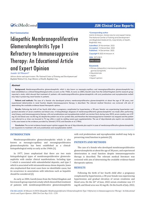 Pdf Idiopathic Membranoproliferative Glomerulonephritis Type 1