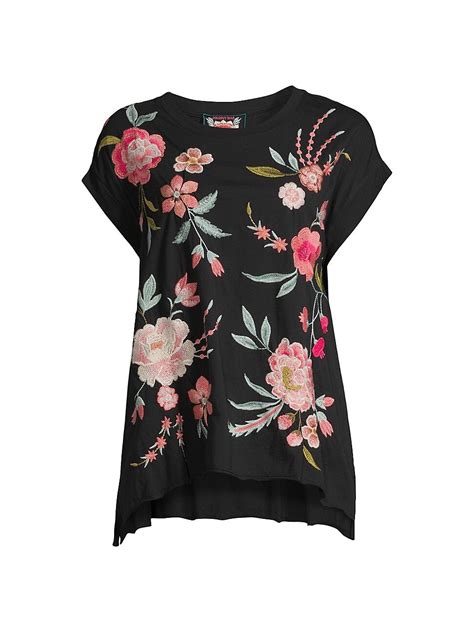 Johnny Was Joya Floral Embroidered Top Black Editorialist