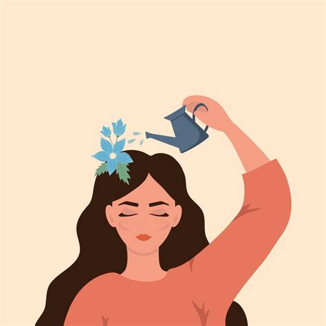 A Girl Watering Flowers On Her Head Vector Illustration