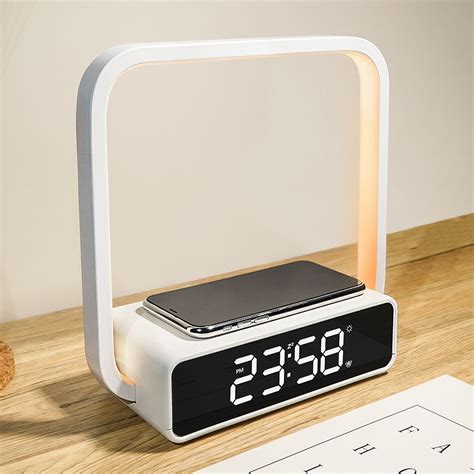 Wireless Charger Led Bedside Night Light Table Lamps With Digital Alarm