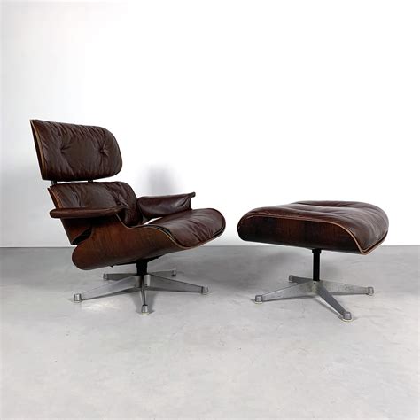 Eames Mod 670 Rosewood Brown Leather Lounge Chair Plus Ottoman By