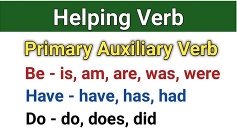 Helping Verbs Auxiliary Verbs Be Have Do Primary Auxiliary Verbs Youtube