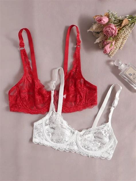 2pack Floral Lace Underwire Bra Shein Uk