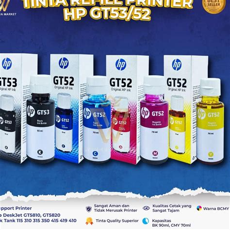 Jual 1 SET 4 PCS Tinta HP GT53 GT52 Tipe Printer GT 5810 GT 5820 Dus