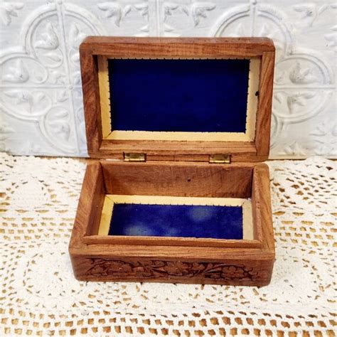 Hand Carved Sheesham Wood Box Decorative Jewelry Chest Gem