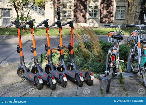 Electric Rental Scooters In Germany Stock Image Image Of Parked Town