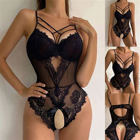 Sexy See Through Lace Spliced Cut Out Lingerie Bodysuit