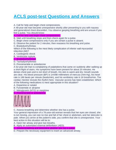 ACLS Post Test Questions And Answers Exams Nursing Docsity