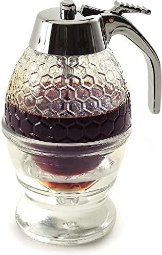 Jonicy Transparent Honey Dispenser Dripless With Stand Glass Maple