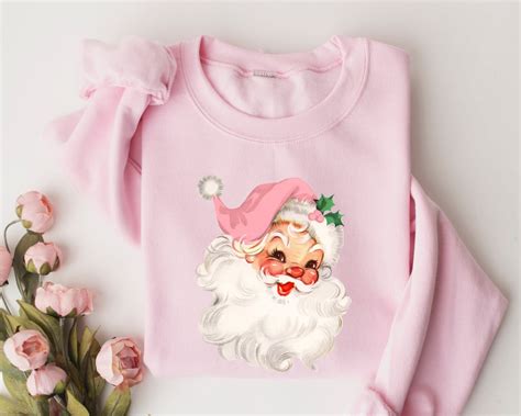 Pink Santa Claus Sweatshirt Christmas Sweatshirt Xmas Holiday Ts Retro Santa Hoodies