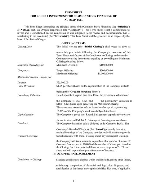 Free Printable Term Sheet Templates Word Excel PDF Investment