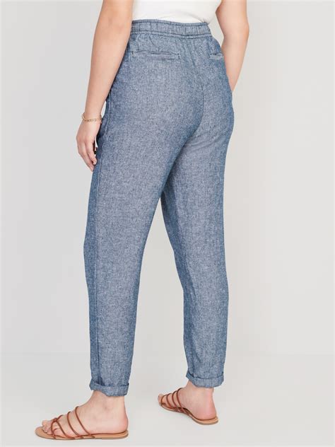 High Waisted Chambray Cropped Linen Blend Tapered Pants Old Navy