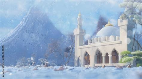 3d Animation Of A Mosque On A Snowy Winter Islamic Animation With