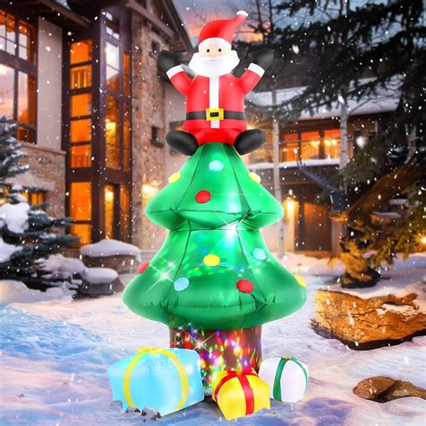 Hifrruy 6 Ft Christmas Inflatable Tree With Santa Outdoor