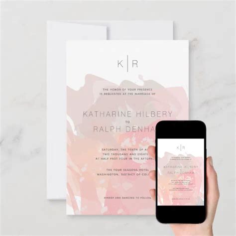 Modern Pink Beige Brush Strokes Wedding Invitation Zazzle