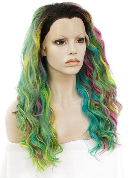 Long Colorful Rainbow Star Wave Synthetic Lace Front Wig Fashionlovehunter Synthetic Lace