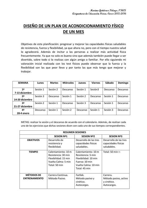 Plan De Acondicionamiento F Sico De Un Mes By Marina Issuu