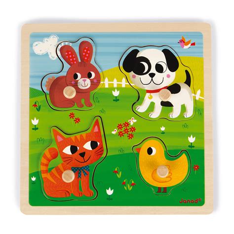 Puzzle tactile Premiers Animaux 4 pièces Puzzles en bois premier âge