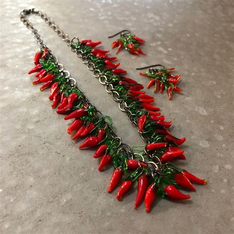 Red Hot Chili Pepper Necklace Necklace And Earring Set With Etsy