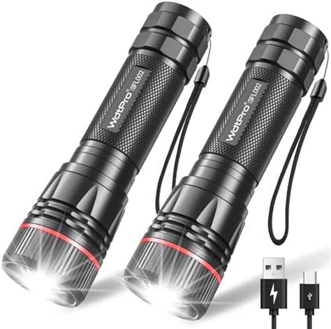 WdtPro Rechargeable Flashlights High Lumens 2 Pack 10H Long Lasting