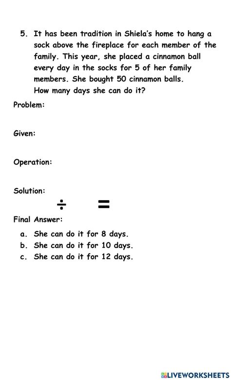 Division Word Problem Interactive Worksheet Live Worksheets