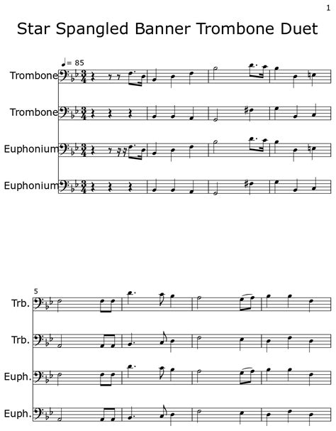 Star Spangled Banner Trombone Duet Sheet Music For Euphonium Horn In D