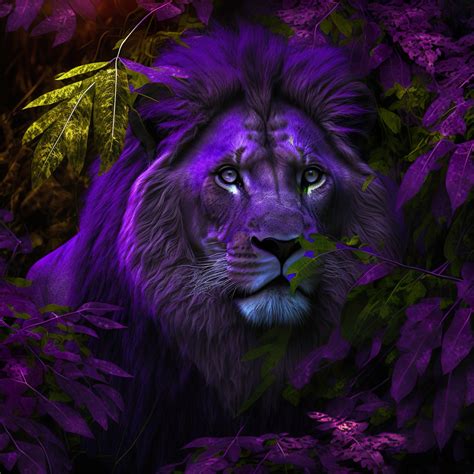 Purple Lion Neon Surreal Digital Art - Etsy