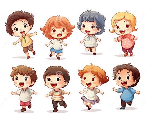 Cute Cartoon Happy Children Characters Set. Stock Illustration ...