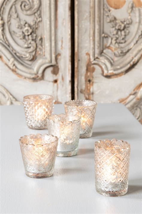 Set Of 5 Mercury Glass Tealight Holders Glass Tea Light Holders Tea