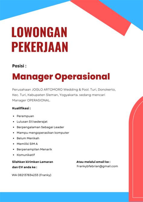 Lowongan Kerja Manager Operasional Di Jogjo Artomoro Wedding Pool