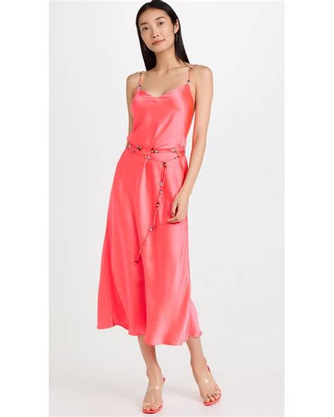 Dannijo Silk Beaded Strap Midi Slip Dress In Neon Coral Pink Lyst Canada