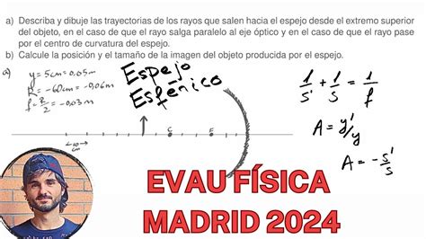 Ejercicio resuelto EVAU 2024 ESPEJO ESFÉRICO CÓNCAVO óptica EVAU